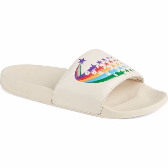 New Gucci Rainbow Pursuit Slides Sandal Shooting Star Design Mystic White - Picture 1 of 6